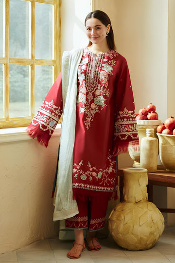 3 - Piece Lawn Embroidered Dress With Lawn Dupatta