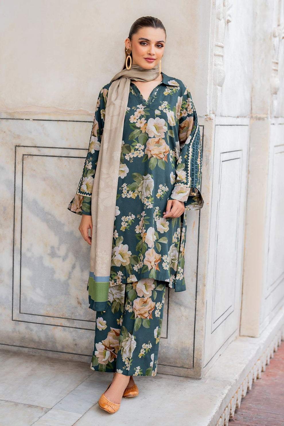 3 - Piece Lawn Embroidered Dress With Lawn Dupatta