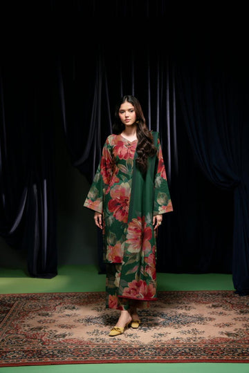 3 - Piece Lawn Embroidered Dress With Lawn Dupatta