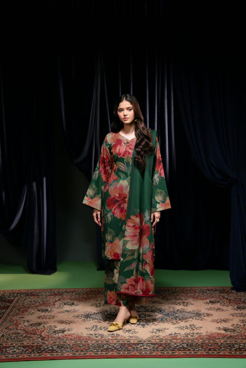 3 - Piece Lawn Embroidered Dress With Lawn Dupatta
