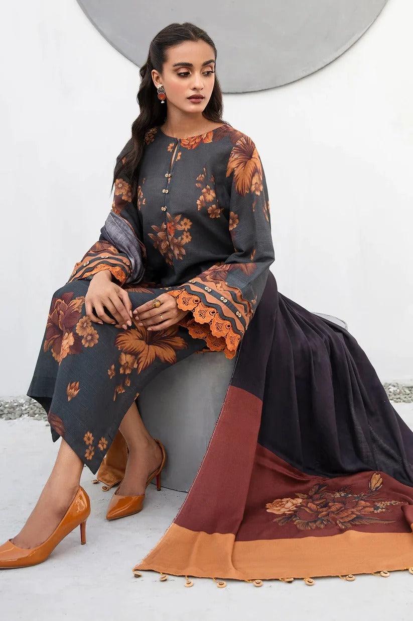 3 - Piece Lawn Embroidered Dress With Lawn Dupatta