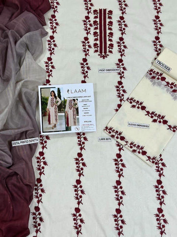 3pc Embroidred Lawn