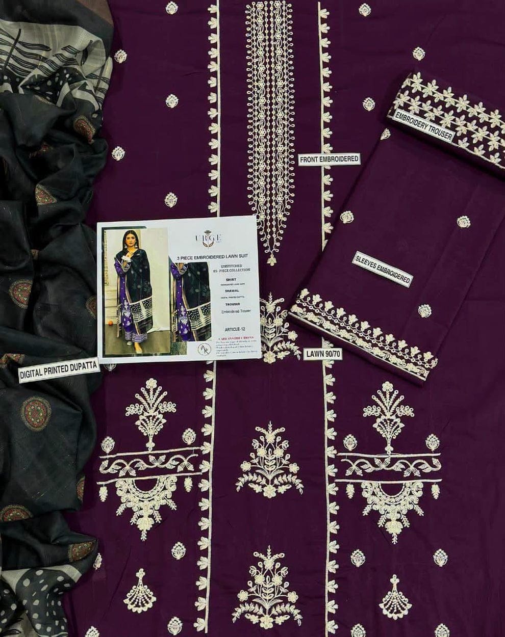 3pc Embroidred Lawn
