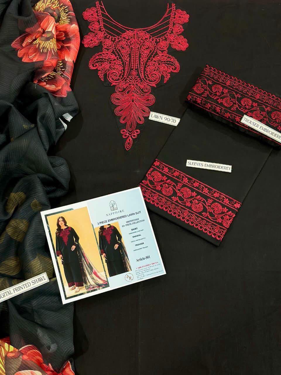 3pc Embroidred Lawn