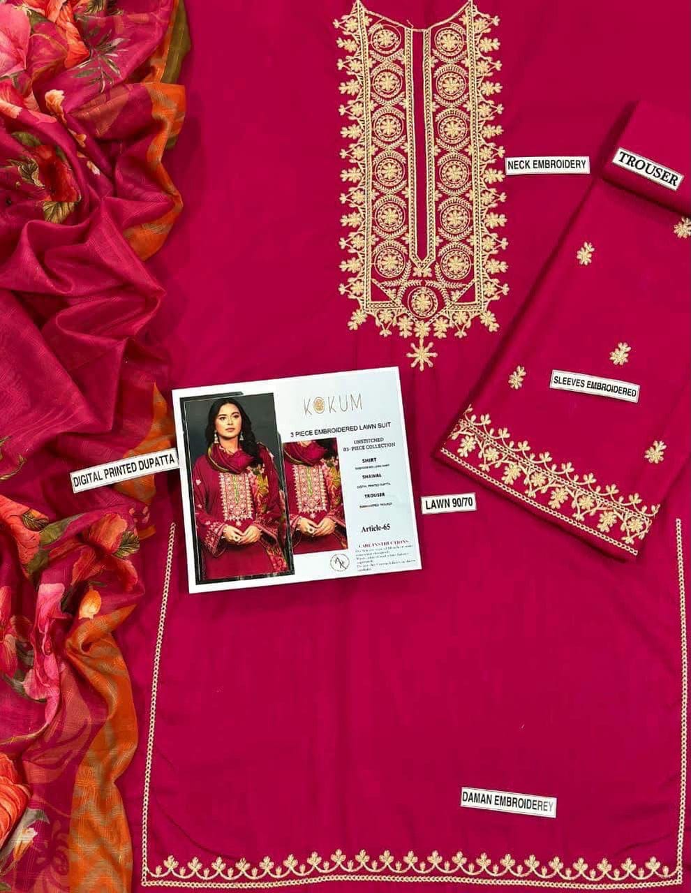 3pc Embroidred Lawn