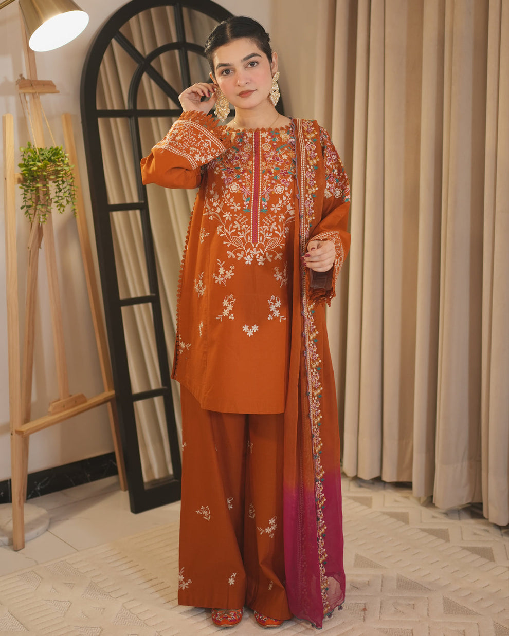 Emb Dhanak 3Pc Suit