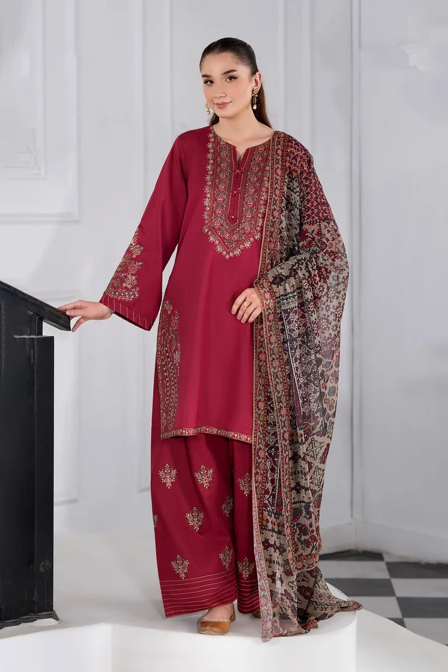 Emb Dhanak 3Pc Suit