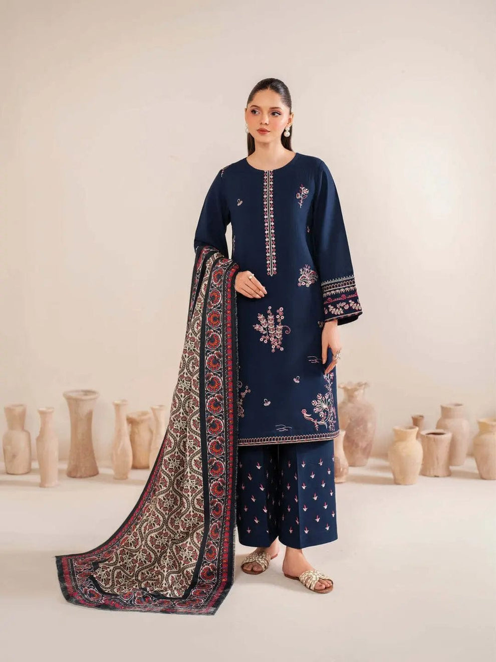 Emb Dhanak 3Pc Suit